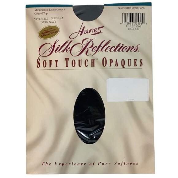 Hanes Silk Reflections Soft Touch Opaques Control Top Pantyhose C/D Large Navy - Picture 1 of 3